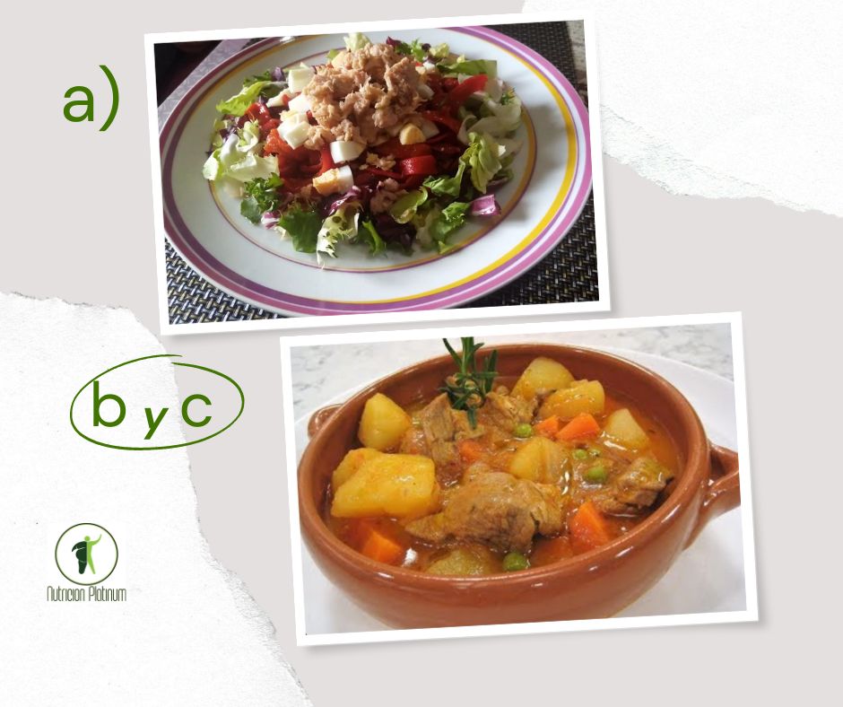 Ensalada de pimientos asados atún y huevo con estofado de cordero